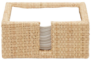 The Barth Natural Cocktail Napkin Holder by Blue Pheasant is a square rattan holder with a front opening for easy access to white napkins—perfect for patios and an ideal addition to any bar collection.