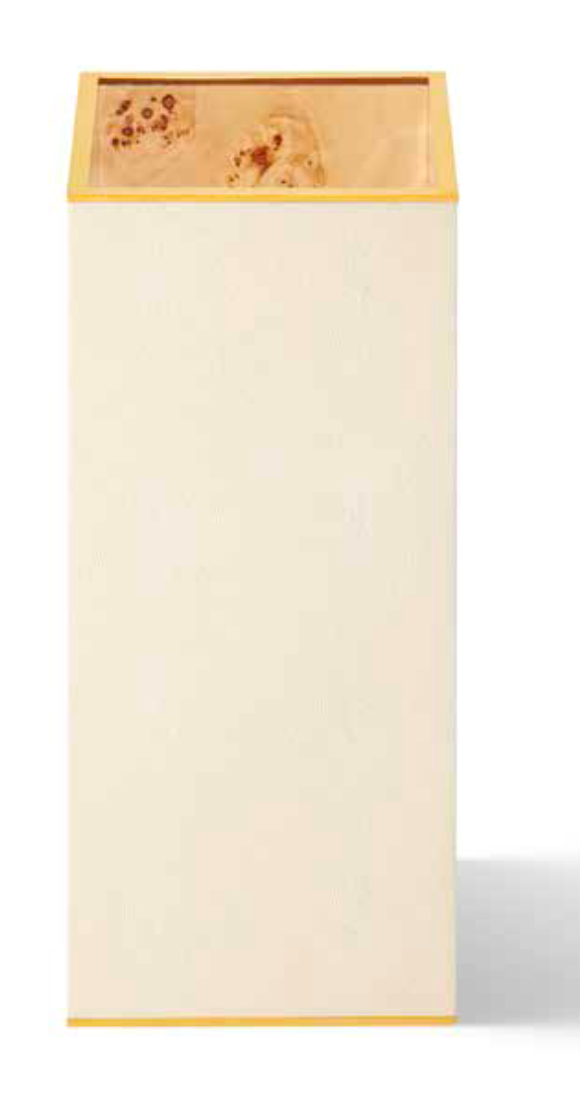 The Aerin Classic Shagreen Umbrella Stand is a rectangular, cream-colored pedestal with a light wood top and subtle brass detailing, shown from the front against a white background.