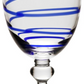 The Bella Blue Collection by William Yeoward Crystal features a clear glass goblet with a short stem and blue spiral stripe, perfect for fans of unique or colorful wine glasses.