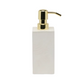 Rectangular Navagio Bath Collection soap dispenser in white spiraled burl resin with a gold-tone pump.