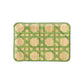 The Epoch Versailles Collection bamboo tray by HestiaLiving features a green geometric lattice pattern and rounded corners—ideal for holiday entertaining or stylish al fresco dining. Photographed on a white background.