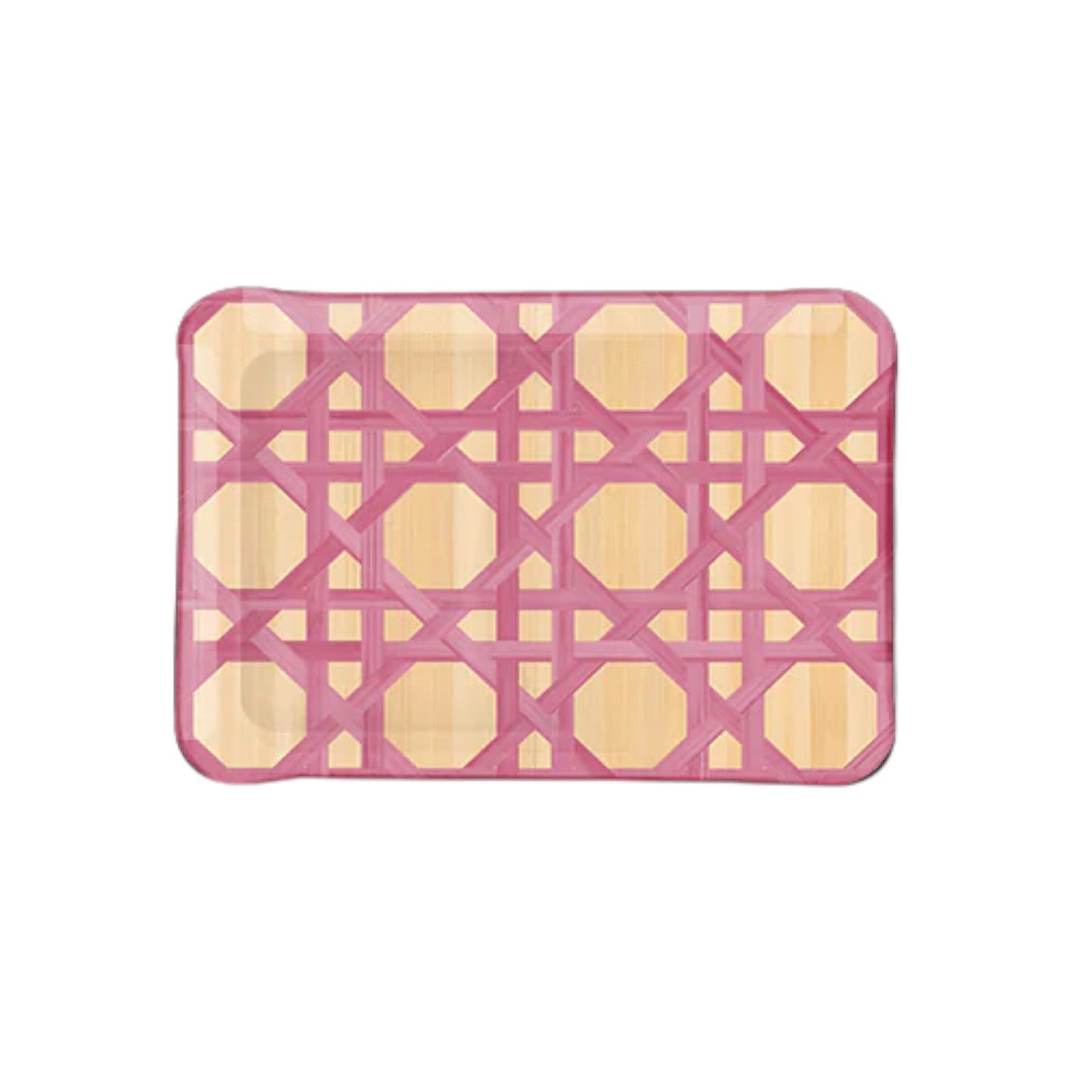 The HestiaLiving Epoch Versailles Collection tray features a light wood base with a pink geometric lattice, ideal for al fresco dining or holiday entertaining.