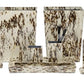 The Pigeon & Poodle Bisbee Bath Collection features a cream and brown speckled pattern, including a soap dispenser, waste bin, tissue box cover, toothbrush holder, and trays with nature-inspired accents.