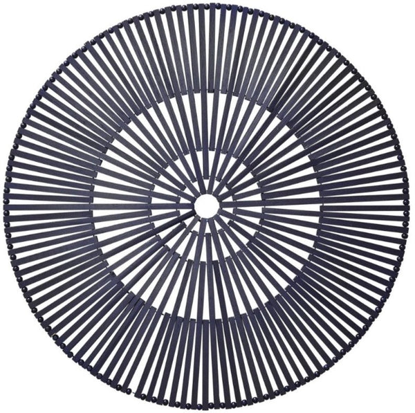 A geometric pattern of black and white stripes on a white background, resembling a Kim Seybert Spoke Placemat.