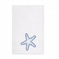 Elevate your home décor with the Haute Home Playful Starfish Bath Collection—a white towel crafted from premium linen, adorned with a blue-outlined starfish motif in the lower right corner and displayed against a plain background for an elegant touch.