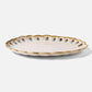 The Amoria Dinnerware Collection by Blue Pheasant features a ceramic oval plate with a scalloped edge, white glaze, and brown-accented rim for vintage-inspired elegance; pictured on a plain white background.