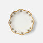 Scalloped ceramic plate from Blue Pheasant’s Amoria Dinnerware Collection features a glossy white finish and subtle brown-rimmed accents, offering vintage-inspired elegance to your table.