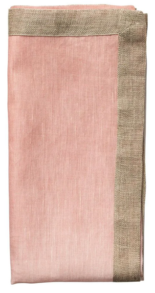 Folded Kim Seybert Dip Dye Napkin, Set of 4 with an ombre beige border.