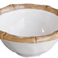 White ceramic bowl with brown, bamboo-like rim from the Beatriz Ball Vida Natural Bamboo Serveware Collection—combines the luxury look of melamine with break-resistant durability.