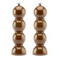 The Hive Bobbin Salt & Pepper Grinder Set includes two identical glossy mills with stacked spherical shapes, metallic knobs, and durable ceramic grinders.