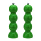 The Hive Bobbin Salt & Pepper Grinder Set features two identical glossy green mills with a stacked spherical design and silver knobs, standing upright on a white background.