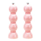The Hive Bobbin Salt & Pepper Grinder Set features two glossy light pink lacquered mills with ceramic grinders and silver knobs, standing upright side by side.