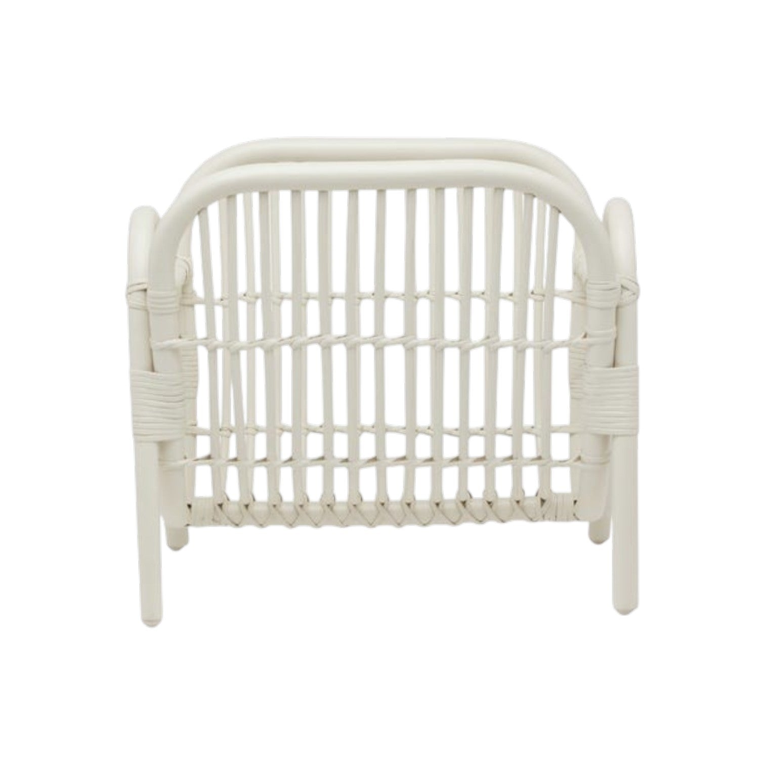 The Makassar Magazine Holder by Pigeon & Poodle features a woven white rattan design and cylindrical frame, adding natural decor to any space against a plain white background.