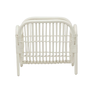 The Makassar Magazine Holder by Pigeon & Poodle features a woven white rattan design and cylindrical frame, adding natural decor to any space against a plain white background.