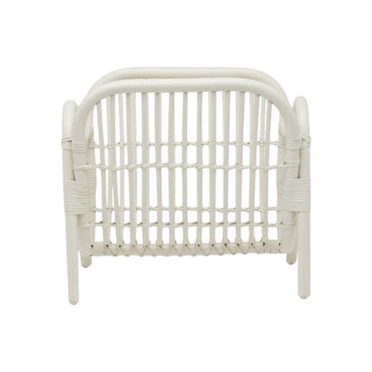 The Makassar Magazine Holder by Pigeon & Poodle features a woven white rattan design and cylindrical frame, adding natural decor to any space against a plain white background.