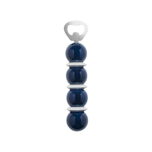 Elevate any occasion with the Addison Ross Bobbin Bottle Opener Collection—a chic gift and decorative bottle opener featuring a handle of four stacked dark blue spheres separated by silver rings, topped with a standard carbon steel opener.