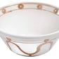 A white ceramic bowl with a light brown decorative pattern on the rim and exterior, featuring the handcrafted Themis Z Serenity Beige Collection by Themis Z.
