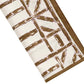 The Pomegranate Inc. Brown Bamboo Collection from Pomegranate Inc. is a fabric with a chinoiserie fretwork design in brown and white, featuring rectangles and lines, with a brown border along one edge.