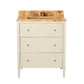 The Conrad Vanity Collection by Made Goods features a modern floating design with a light wood countertop, integrated sink, metal faucet, and three soft-close drawers, displayed against a plain white background.