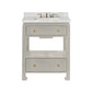 The Wylder Vanity Collection by Made Goods features a floating bathroom vanity with a marble countertop, brass fixtures, soft-close drawers, and an open shelf, displayed against a plain white background.