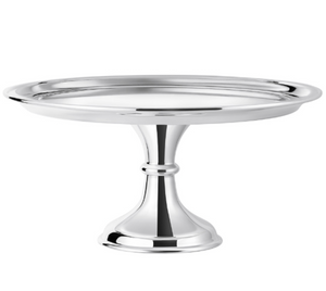 The Hôtel Silver Pedestal Cake Stand features a polished silver finish, round flat top, and sturdy pedestal base—an elegant centerpiece or stylish addition to your kitchen decor.