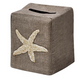 Elevate your home décor with the Haute Home Starfish Coaster & Bath Collection brown premium linen tissue box cover, featuring a starfish decoration on the front and a convenient top slot for easy tissue dispensing.