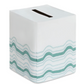 Square Mod Bath Collection premium linen tissue box cover with a teal wave pattern at the base and a black rectangular opening on top.