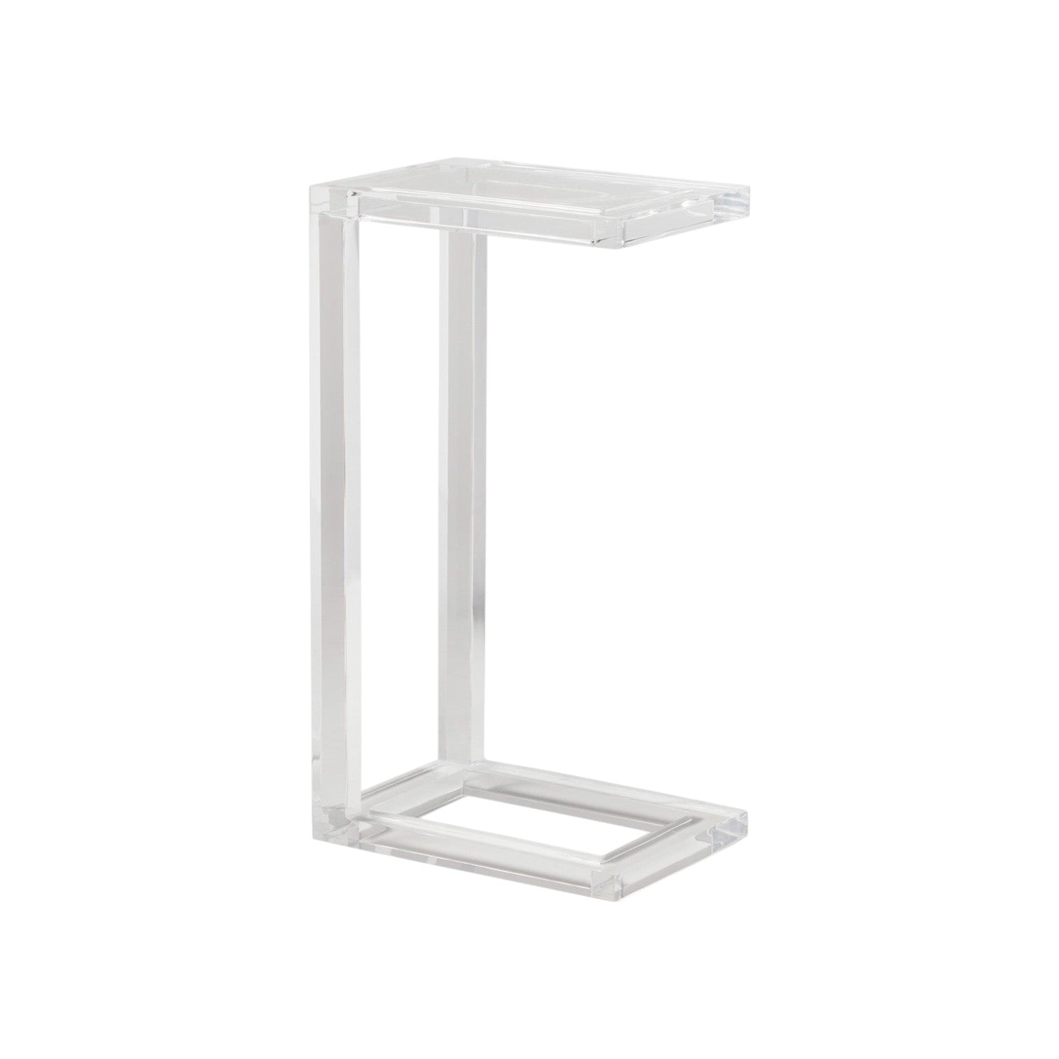 The Clark Acrylic Accent Table by Made Goods features a modern C-shaped design, adding a contemporary touch to any West Palm Beach interior. Shown on a plain white background for a sleek, stylish presentation.