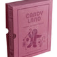 Candy Land Vintage Bookshelf Edition by WS Game Company features a charming pink cover adorned with a gingerbread man and candy decorations. Suitable for 2-4 players and recommended for ages 3 and up, this collectible edition makes an ideal first game for children.