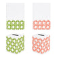 Four hand towels and four matching tissue box covers from Haute Home’s Cane Bath Collection, crafted from white Italian linen and featuring geometric patterns in blue, green, coral, and white, arranged in a row on a white background.