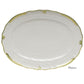 The Herend Princess Victoria Green Collection platter features white porcelain with a scalloped edge, gold trim, a subtle embossed pattern, hand-painted Queen Victoria-inspired designs, and delicate gold leaf accents around the rim.