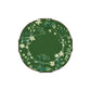 A round, dark green Ginori 1735 plate from the Florenza Impero Dinnerware Collection, featuring a scalloped edge and floral and leafy botanical patterns in light green and white on fine Italian porcelain.