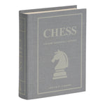 A gray, fabric-wrapped box from WS Game Company's Vintage Bookshelf Board Games features a chess knight, designed for 2 players ages 9+, and is labeled "Chess: Vintage Bookshelf Edition.