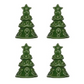 Four identical Juliska Berry & Thread Basil Tree Place Card Holders are arranged in a 2x2 grid on a plain background. These festive ceramic figurines, with star toppers and white accents, serve as both decor and charming place card holders.
