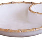 White ceramic serving dish from Beatriz Ball's Vida Natural Bamboo Serveware Collection with a bamboo-style rim, one large section, and a smaller compartment—crafted in break-resistant luxury melamine for elegance and durability.