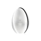A smooth, mirror-polished steel case shaped like an egg, featuring a subtle Christofle logo and text on the front, houses the MOOD Yummy Cocktail Silver Forks Set and is set against a plain white background.