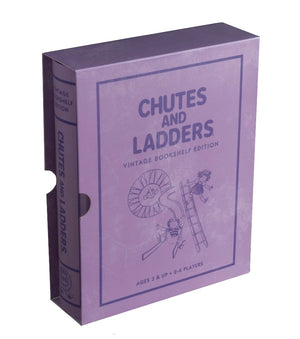 A purple box of the "Chutes and Ladders Vintage Bookshelf Edition" board game by WS Game Company. The box showcases classic 1979 graphics with illustrations of children on a slide and ladder, indicating it's suitable for ages 3 and up, accommodating 2-4 players.