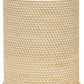 The Dalton Bath Collection by Pigeon & Poodle features handmade cylindrical woven baskets in natural beige rattan, highlighting detailed craftsmanship and a textured finish.