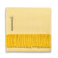 Alicia Adams Alpaca Classic Herringbone Throw: a folded yellow baby alpaca blanket with darker yellow fringe, fair-trade made in Peru, features a herringbone pattern and side fabric tag.