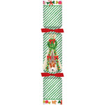 The Caspari Dog Christmas Teepee Pet Cracker features green diagonal stripes, red bows, and a festive dog with a holiday wreath at the center.