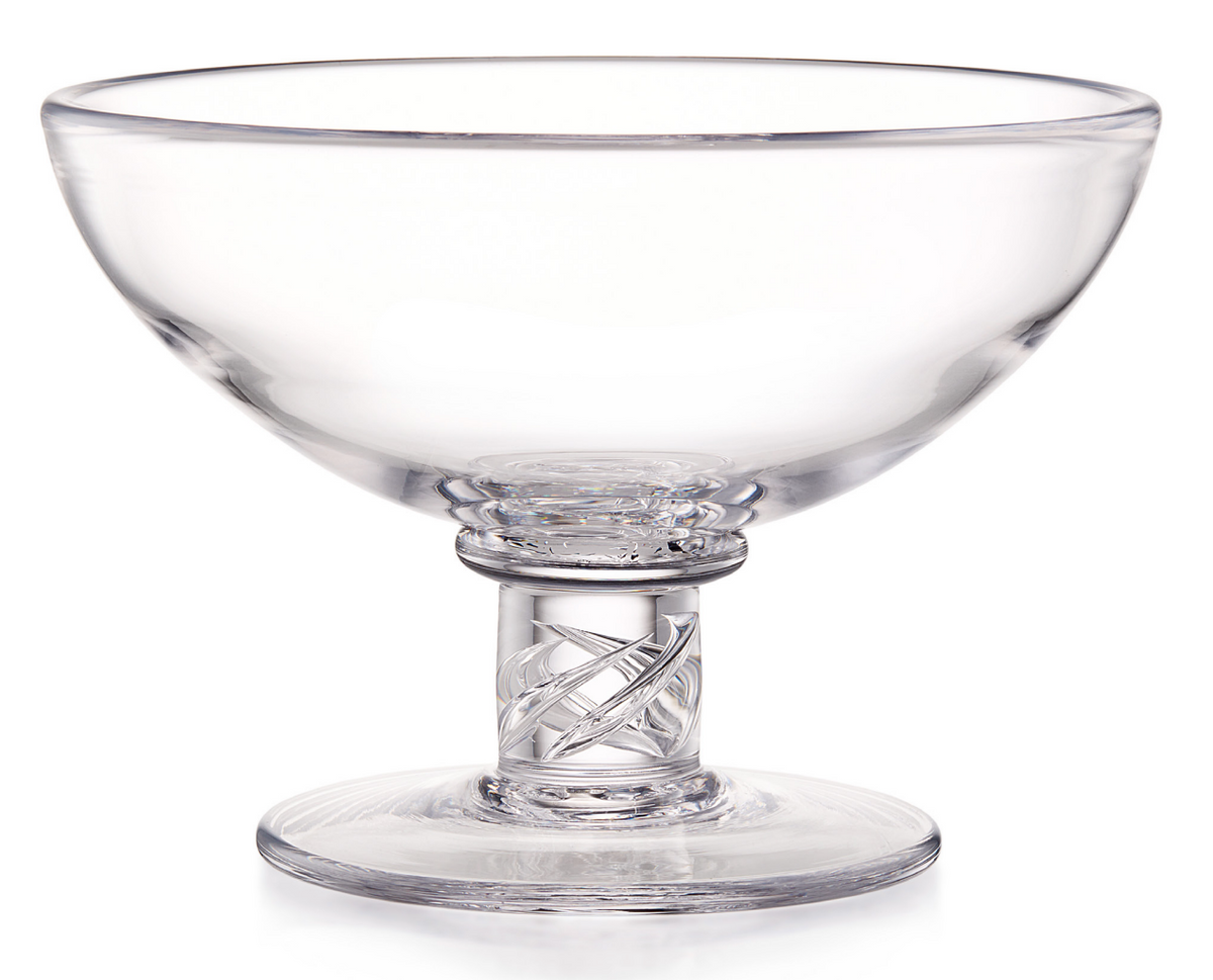 Clear Simon Pearce Stratton Bowl featuring a glass pedestal base with a decorative twisted glass stem.