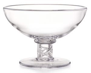 Clear Simon Pearce Stratton Bowl featuring a glass pedestal base with a decorative twisted glass stem.