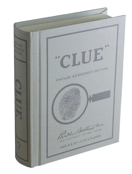 Vintage 1949 WS Game Company Clue Vintage Bookshelf Edition designed to resemble a fabric-wrapped book, part of WS Game Company editions.