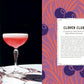 A coupe glass with a pink cocktail on a marble table, showcasing the art of mixology, sits beside “The Classic Cocktail Sessions” by Penguin Random House on a purple and orange illustrated background.