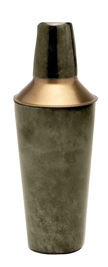 A cocktail shaker from the Nelson Gray Barware Collection by Blue Pheasant, featuring a matte dark finish, brass accents, and a gold-toned cap in the signature Nelson bar style, shown against a white background.