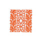 The Caspari Coral And Trellis Collection features a square white triple-ply napkin with an orange geometric center and symmetrical orange leafy side designs.