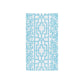 The Caspari Coral And Trellis Collection features a blue and white rectangular towel with a central geometric pattern and leafy borders, pairing perfectly with our biodegradable napkins for an eco-friendly table setting.