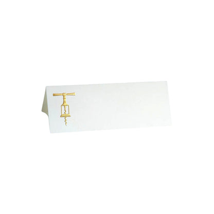 The Printery Gold Corkscrew Place Card Set features white tented cards with a gold corkscrew illustration on the left side.