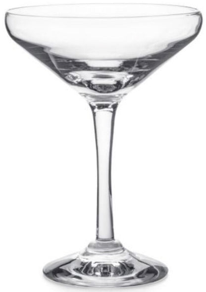 The Vintner Drinkware Collection coupe glass by Simon Pearce features a wide bowl, short stem, and flat base in handblown glass, displayed empty against a plain white background.