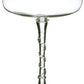 A clear coupe glass from the Juliska Amalia Drinkware Collection with a twisted stem and detailed base, displayed empty against a white background.